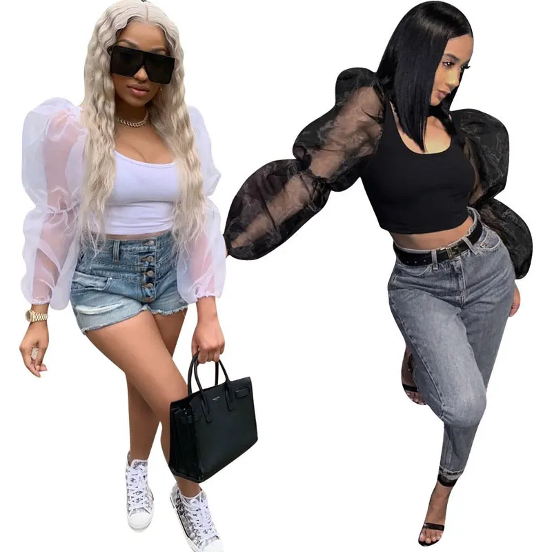 

90515-MX60 fashion Lantern sleeve short style blouses women