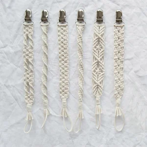 Image of Handmade Macrame Baby Pacifier Clips Beige 25cm Long 9 colors options