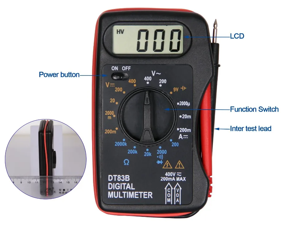 pocket size digital multimeter DT83B with Battery Test