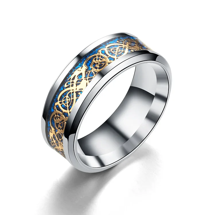 

Custom Men's Stainless Steel Celtic Dragon Rings, As picture
