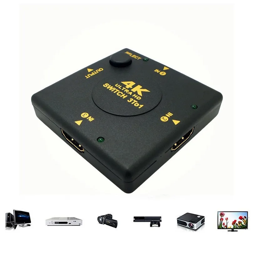 4K 3 input 1 Output Mini 3 Port HDMI Switch 3X1 HDMI VIdeo Switcher 3 IN 1 Out Splitter Box Selector For Xbox DVD HDTV PS5