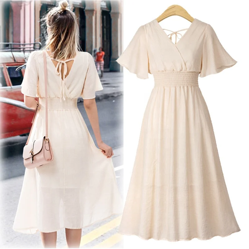 

B22878A Summer Plus-size women's chiffon Dress Sexy v-neck Dress