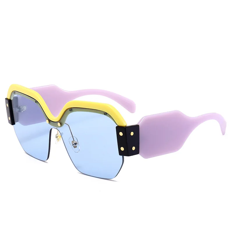 Sexy Rimless Oversized Sunglasses Women Vintage 2019 Red Pink Luxury Brand Sun Glasses For Female Rivet Big Frame Male Shades
