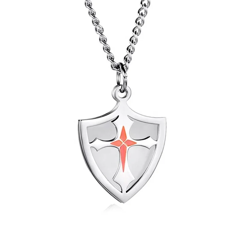 

wholesale 316l stainless steel red black knigts templar shield cross necklaces for men two in one cross necklaces for boy mens, Silver/gold/rose gold/black