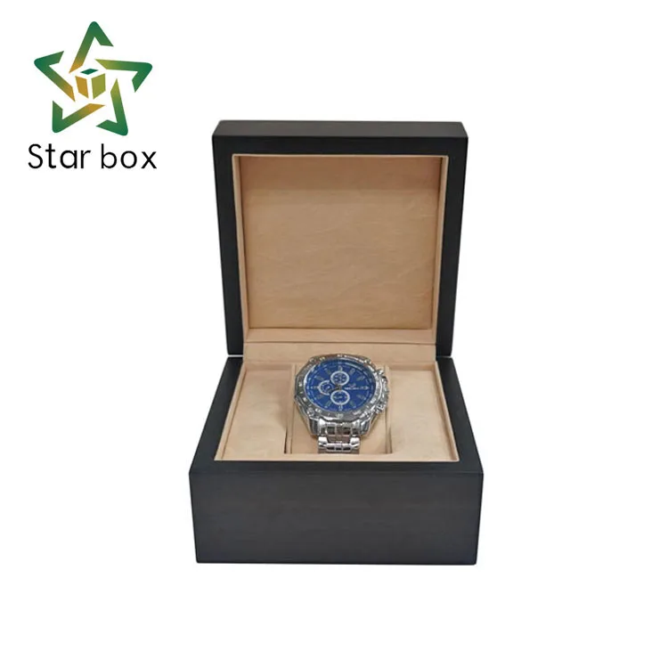 

Wholesale custom matt lamination wooden watch gift box with velvet lining, Black