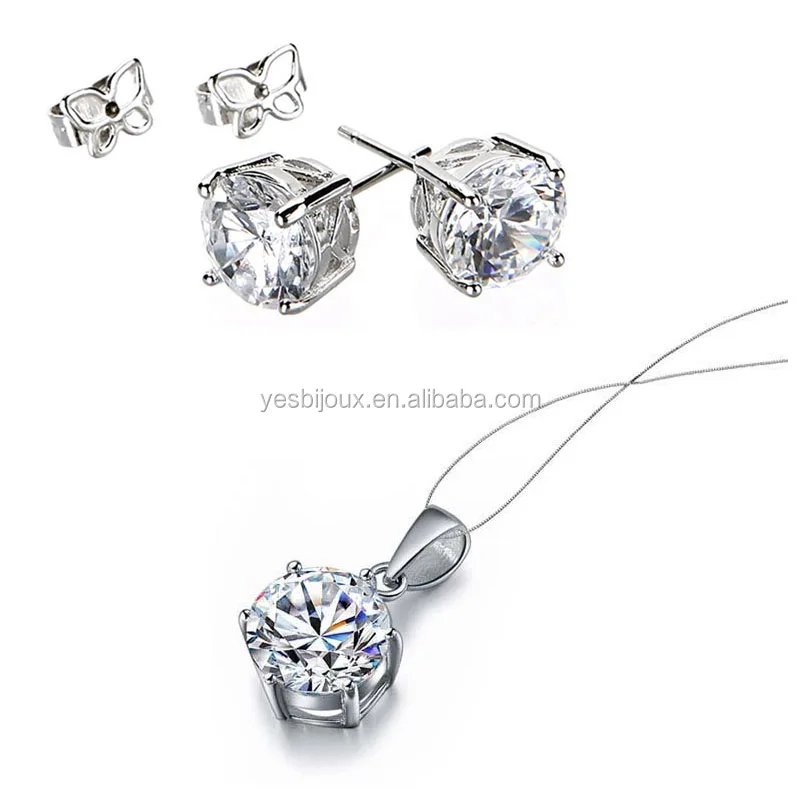 

solitaire gemstone necklace simple one zirconia stone jewelry set