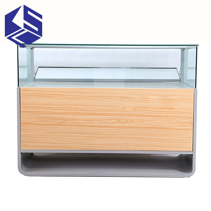 wood glass mobile phone shop display showcase counter table
