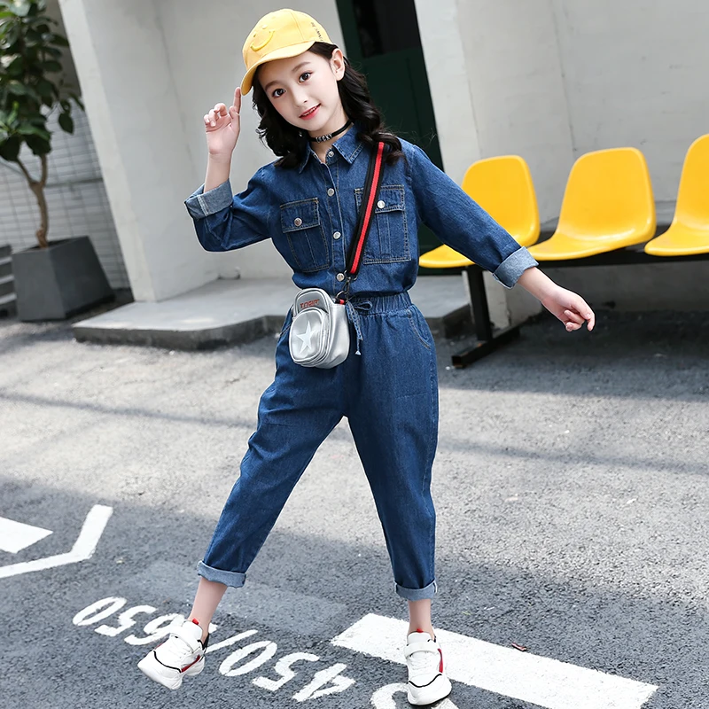 

2019 New Products Clothes Kids Denim Autumn Outfits Girls Jeans Set, As picture