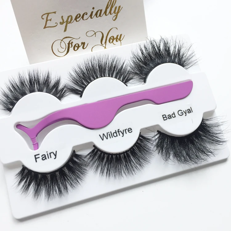 

wholesale vendor 3D mink eyelashes 3 pairs lash trays with tweezers Mink Eyelashes set, Black