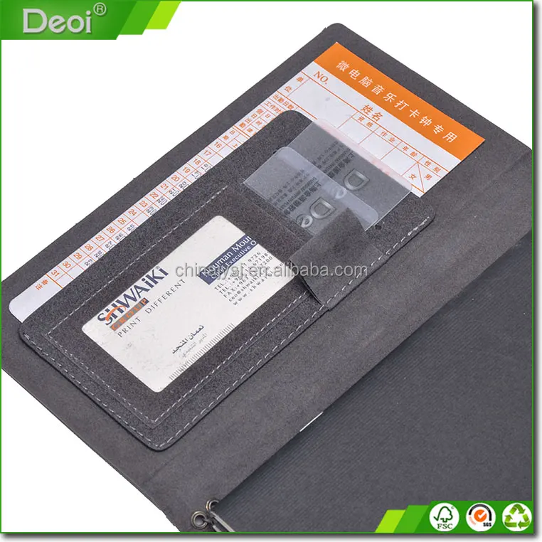 
Customized A6 Expanding Suede Fabric Cover Leather Pocket Folder 