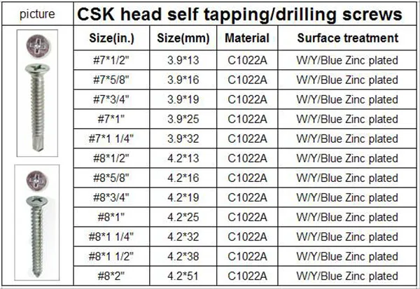 CSK self tapping drilling screw