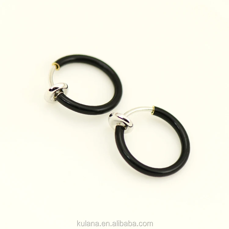 10MM SILVER TITANIUM IP SPRING ACTION FAKE NOSE SEPTUM HELIX PIERCING HOOP RING