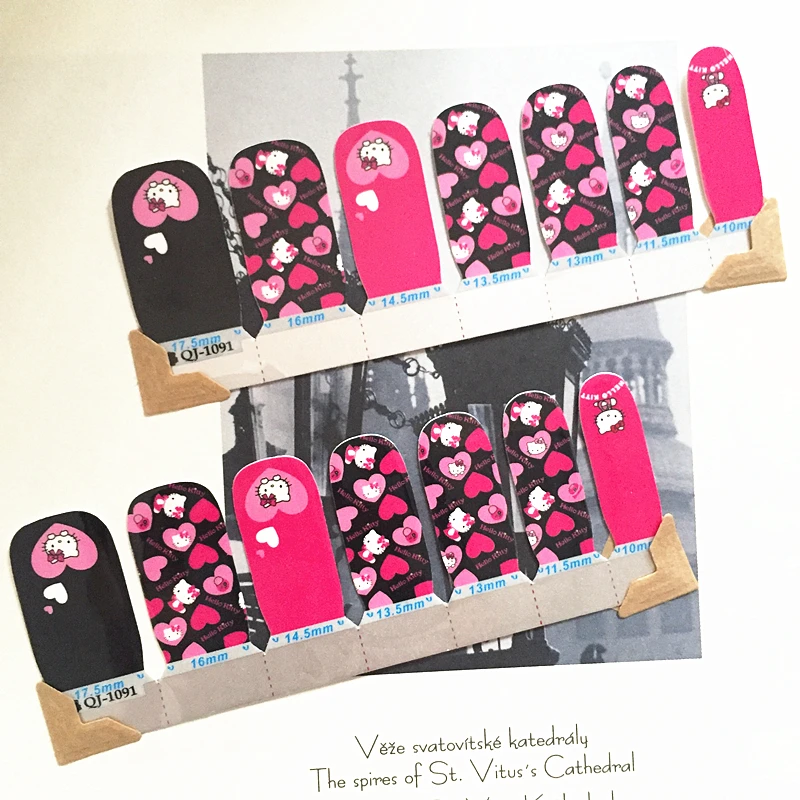Pink Black heart cartoon cat Nail Arts Nail Sticker Waterproof Nail Decal Sticker Gel Polish French