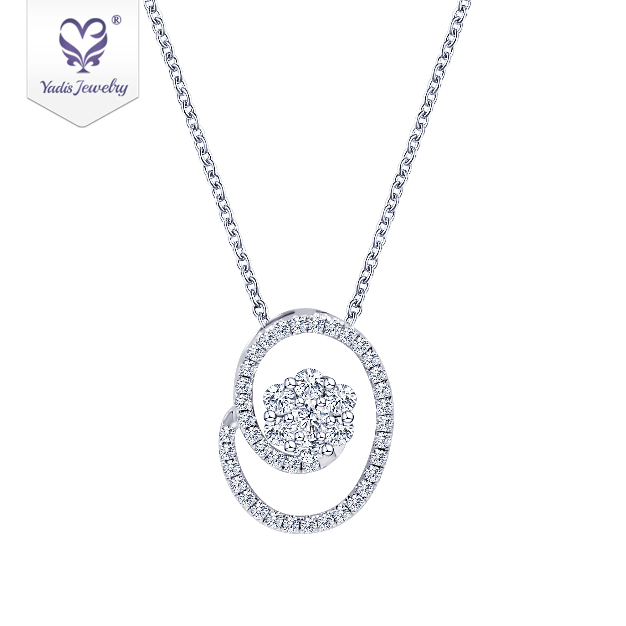 

Yadis 10k gold filled jewelry small chain circle design white round moissanite necklace pendant, White gold