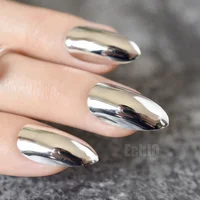 

Mirror Silver False Nails STILETTO Point Metallic Acrylic Nail Tips 24pcs/kit Easy for Daily wear