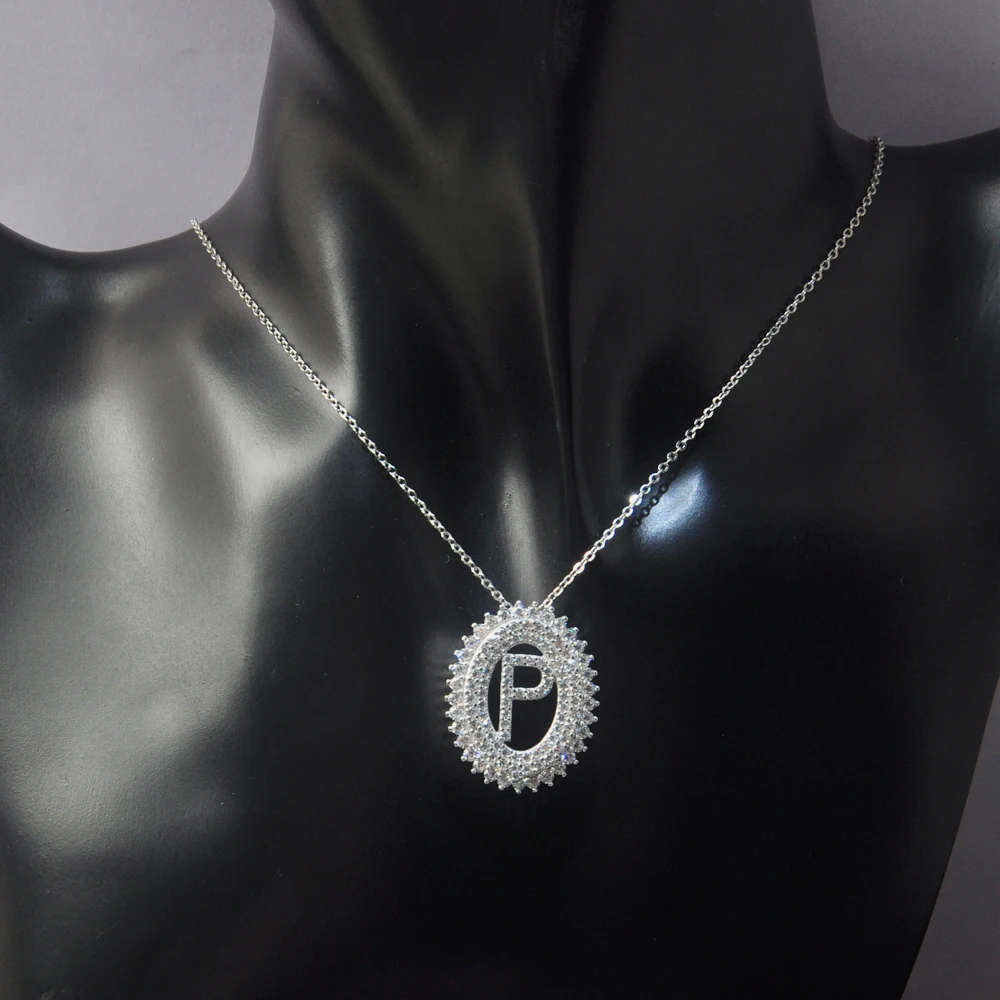 

OB Jewelry 925 Sterling Silver Letter Pendant Necklace with AAAAA Clear Zircon Custom Letter P Pendant For Women