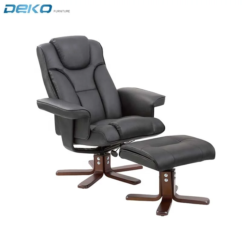 black leather recliner chair with footstool