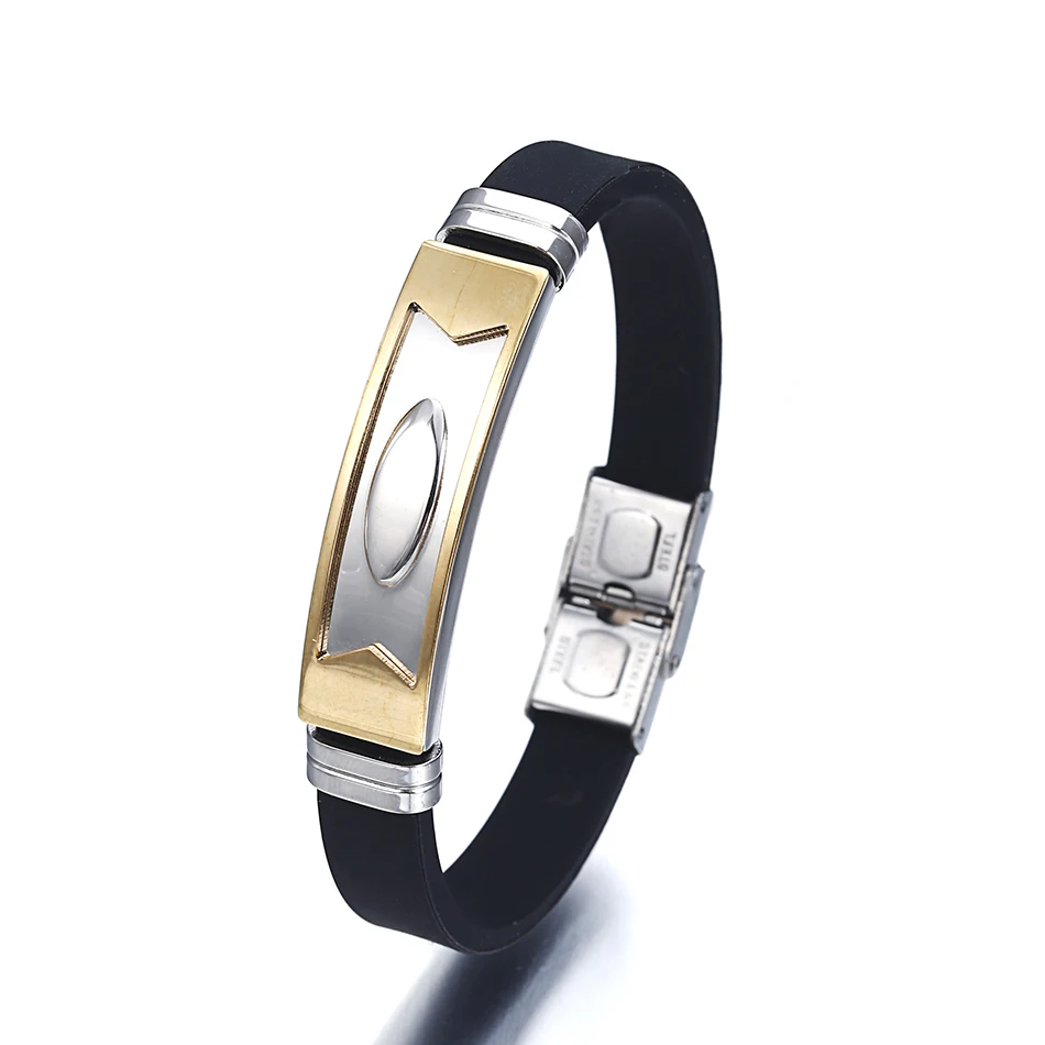 

Match-Right New Designs Rubber Men Fashion Stainless Steel Jewelry Bracelet BR058