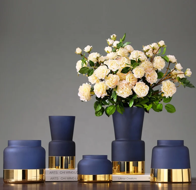 
handblown wholesale blue cheap colored glass flower vase for home wedding decoration centerpiece 