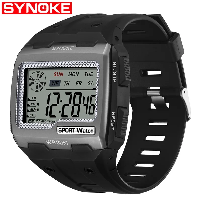 SYNOKE Trendy Silver Square Watch Fashion Big Wrist Watches For Men