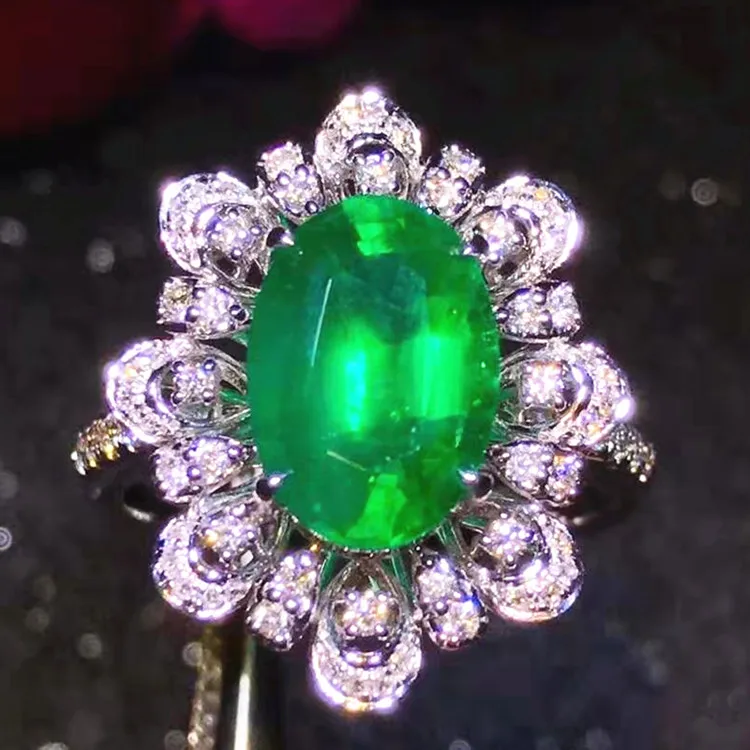 

18k gold jewellery factory supplier South Africa real diamond 2.89ct Zambia natural vivid green natural emerald gemstone ring