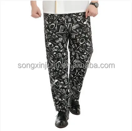 
Printed Elastic Waistband Kitchen Cooking Chef Pants, Worker Uniforms 