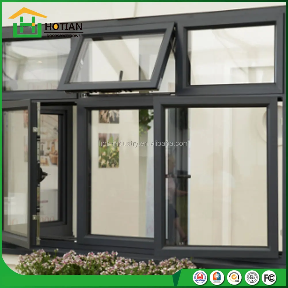 Low Cost Fashion Type Aluminium Casement Windows With Top Awning