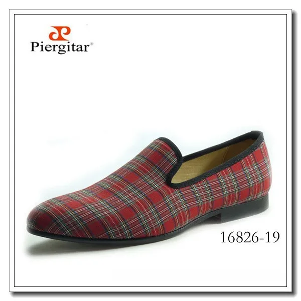 Men Loafers Plaid Fabric Leisure Shoes Leather Lining