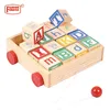 Educational Toy With 16 Solid laser engraved Wood Blocks Classic ABC Wooden Block Cart