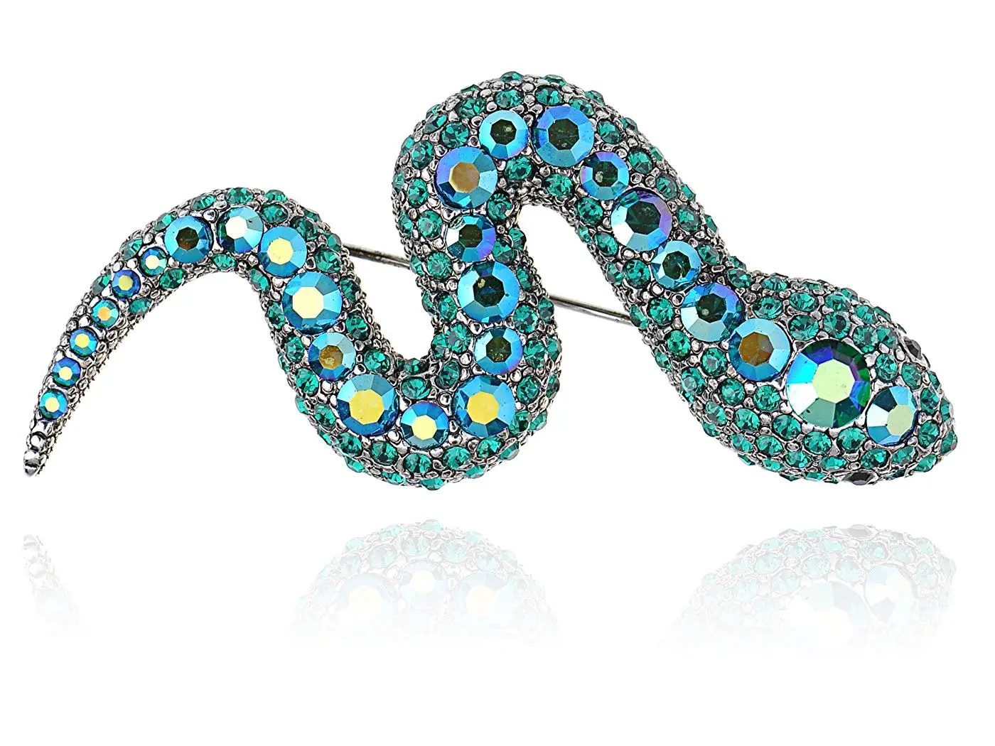Fashion Crystal Elements Majestic Serpent Dragon Holding Faux Pearl Pin Brooch