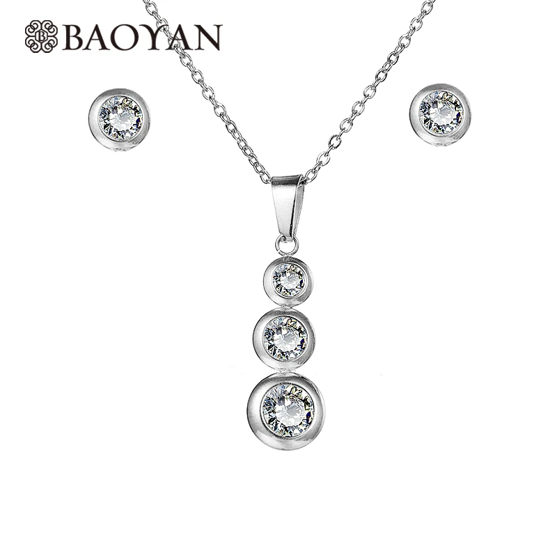 

BAOYAN Gold/Silver Plated Round Zircon Crystal Stainless Steel Bridal Jewelry Set