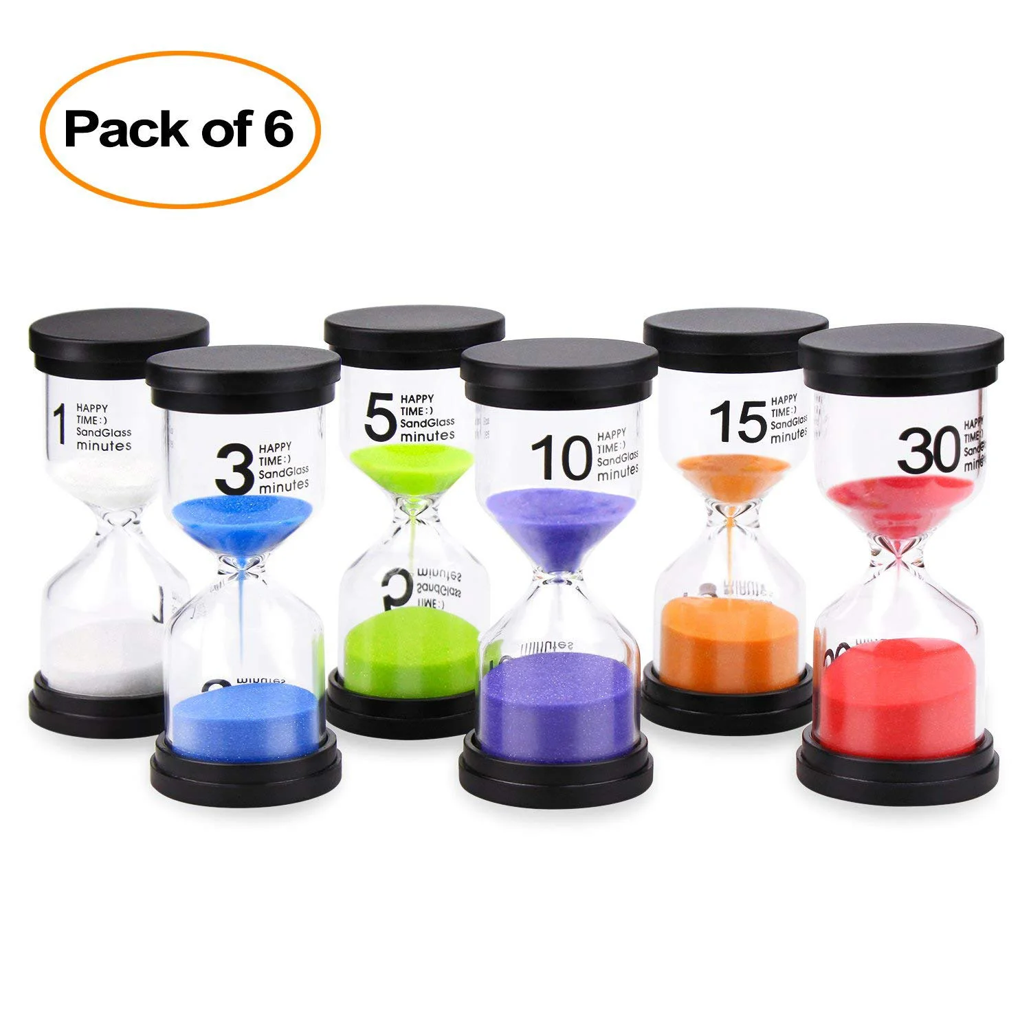 Set Di 6 Timer A Sabbia Clessidra Colorati - 1, 3, 5, 10, 15, 30 Minuti - Per Giochi, Cucina, Scuola E Decorazione