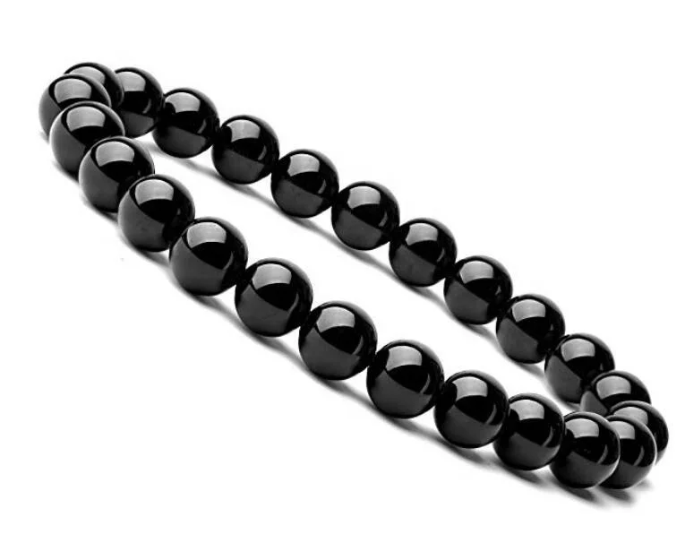 

Natural 8mm Gorgeous Black Onyx Semi-Precious Gemstones Healing Crystal Stretch Beaded Bracelet Unisex