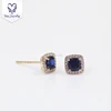 Ytisi customized 14k/18k yellow gold earring 4*4mm cushion synthetic sapphire& moissanite push back stud