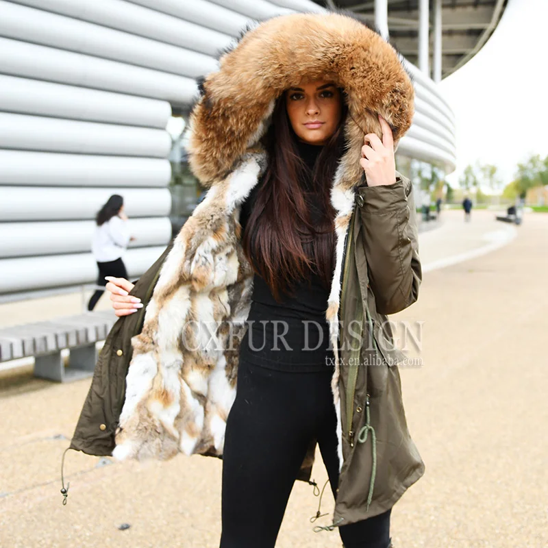 

CX-G-P-14A New Fashion Removeable Collar Real Rabbit Fur Winter Real Fur Parka, It comes in other color