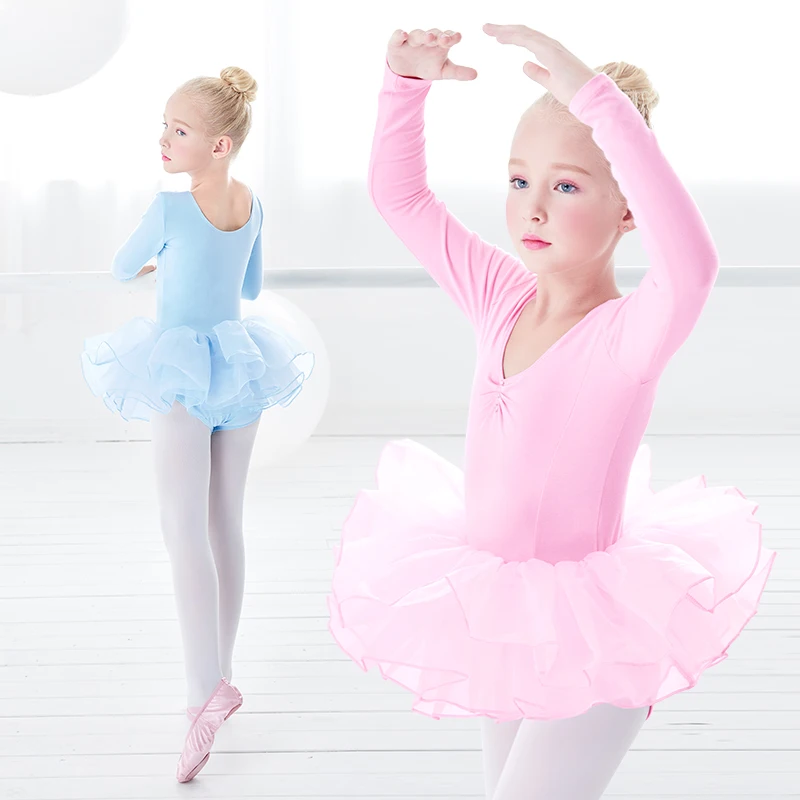 

Long Sleeve Dance Skirt Kids Ballet Tutu Dress, Pink;blue