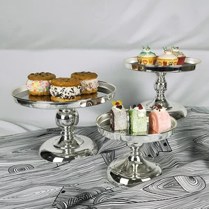 Image of Cupcake Mirror Birthday Party Wedding Dessert Decoration Tools 3pcs Silver Metal Cake Stand