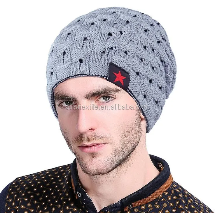 Wholesale Black Grey Custom Floppy Men's Knit Slouch Cheap Beanie Hats
