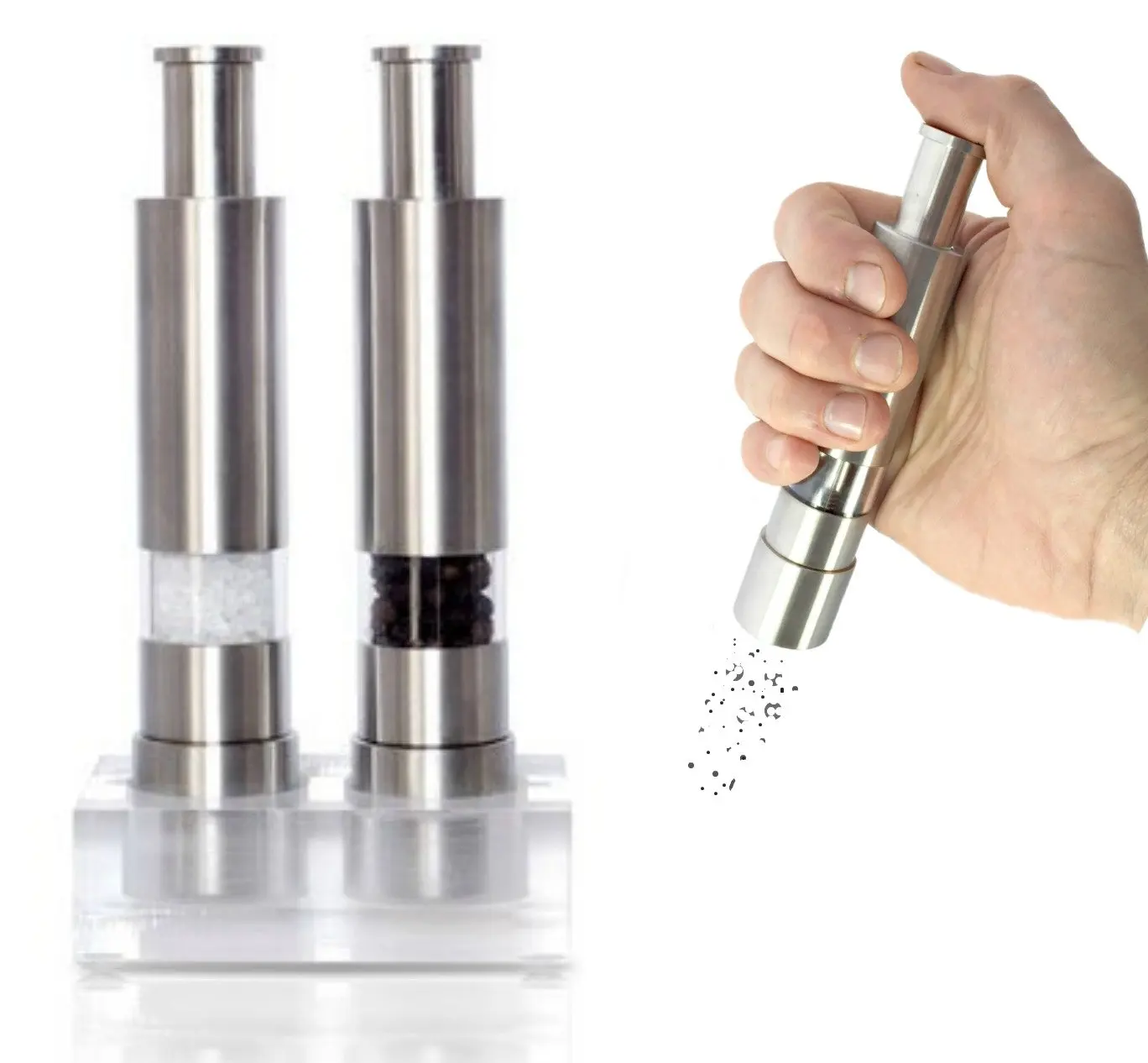 Polycarbonate Pepper Mill Grind Gourmet Original Pump /& Grind Travel Gadgets Spice Grinder Travel Salt And Pepper Grinder Set Small Salt Pepper Grinder Free Pep Spice and Salt