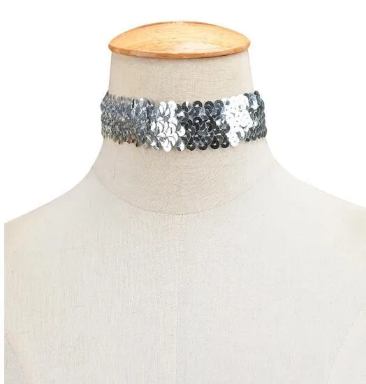 

Fashion Stratified Shining Gold Sequins Choker Necklace