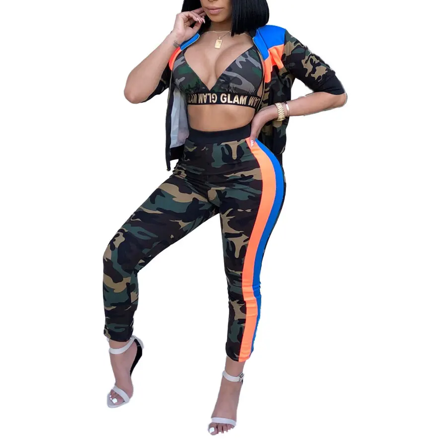 

80805-MX44 fashion new design army green 3 piece sets print women jumpsuits