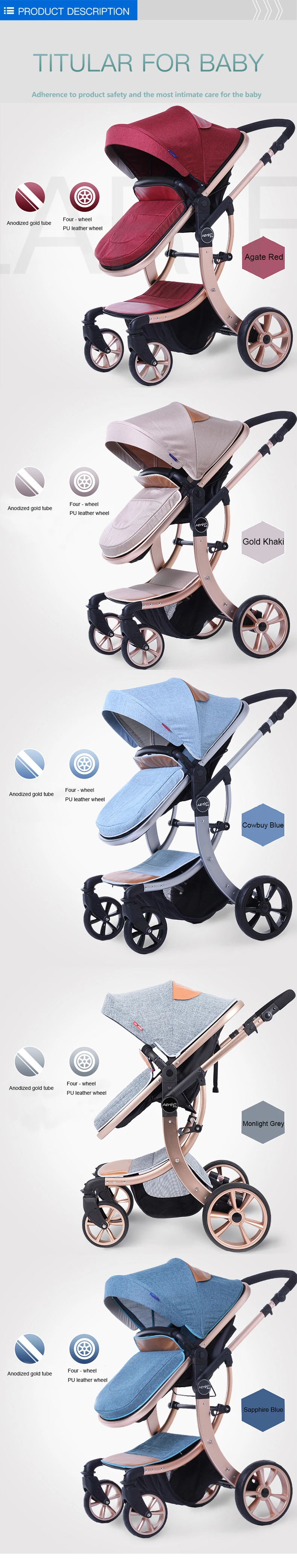 Children Baby Buggy Luxury Baby Pram Stroller Oxford Canopy High Landscape Baby Stroller 2 in 1