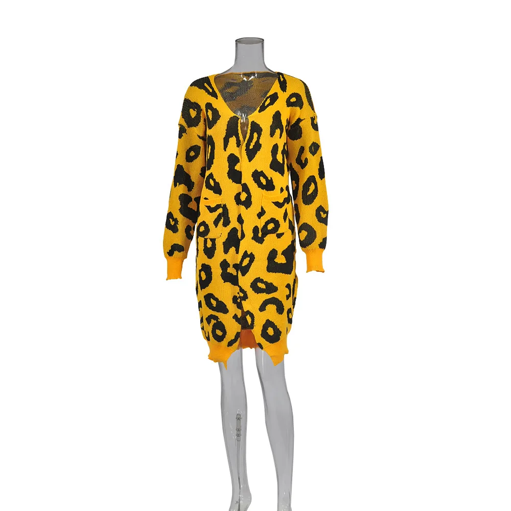 

Amazon hot selling leopard cardigans for women's sweaters