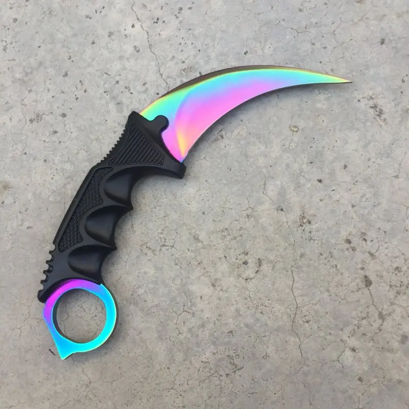 
CS GO Counter Strike Black Karambit Knife Neck Knife With Sheath Tiger Fade Tooth Real game Combat Knife  (50046105260)