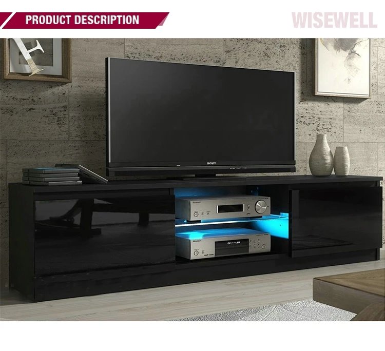 W-TV-1400 Modern Black Matt and High Gloss Led Light Cabinet TV Stand