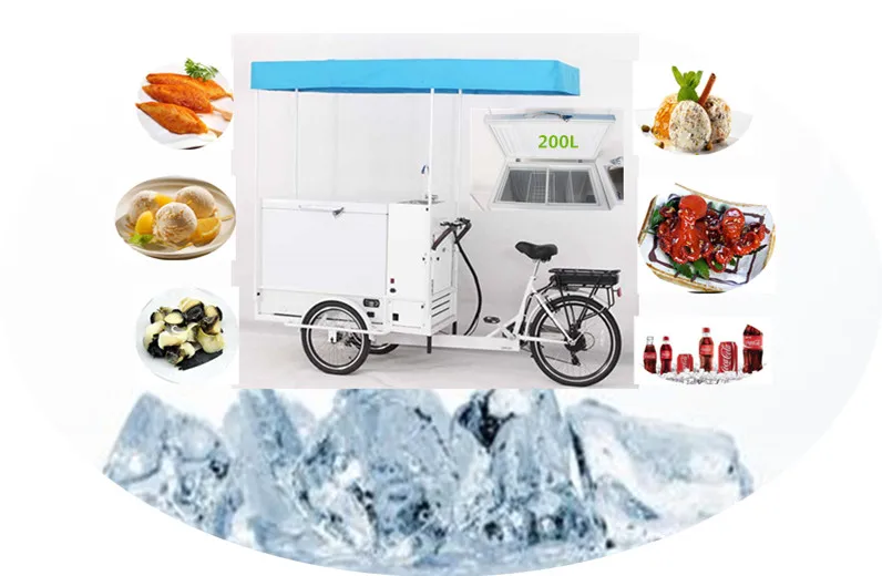Chinese Mobile motorized cargo bicycle cart electric ice cream bike with battery freezer for sale