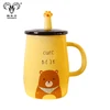 Promotional Korea style cute design Colorful Ceramic bear coffee cup With lid and spoon