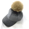 Wholesale Detachable Fur Ball Pom Pom 6 Panel Blank Strap Back Women Men Gold Velvet Baseball Cap