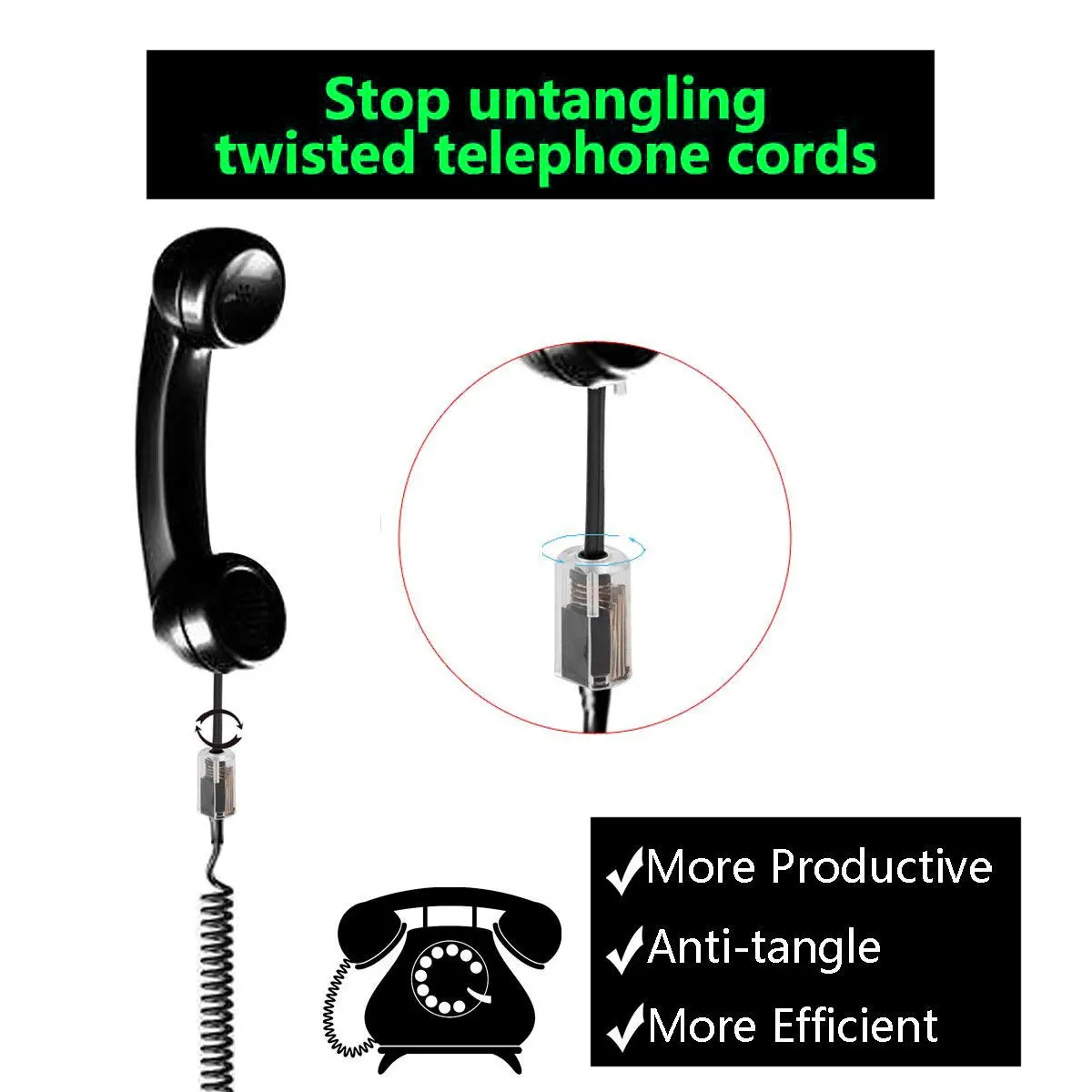 25 Pack Lot Telephone Handset Phone Coil Cord Twist Top Untangle Detangler Clear 