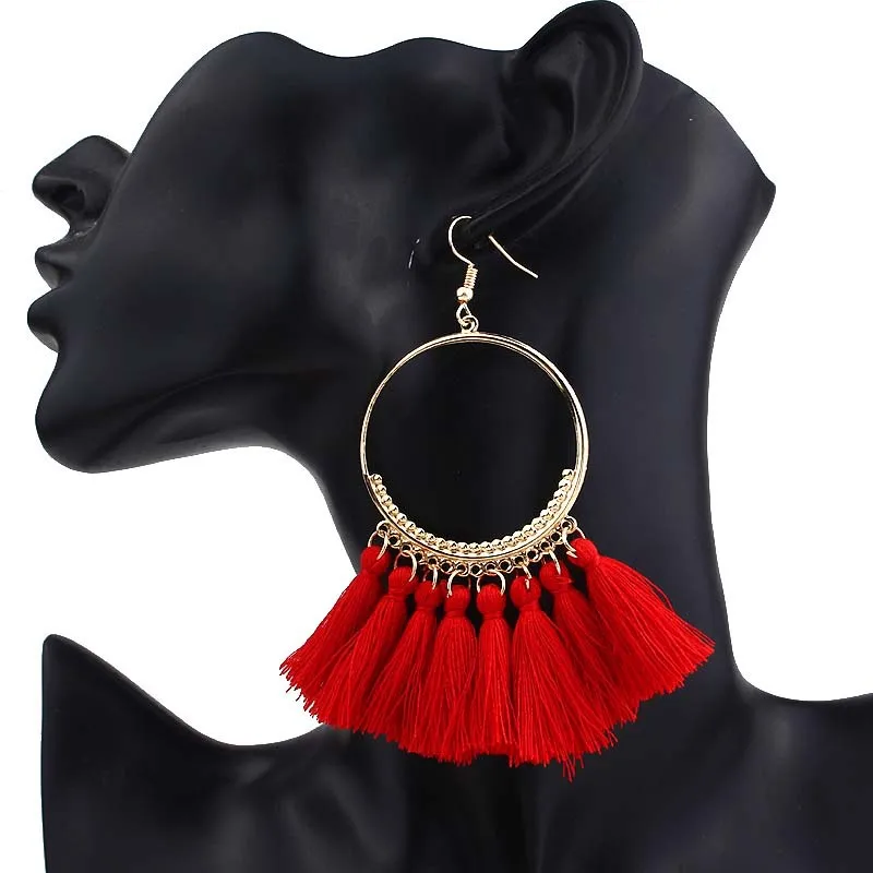 

2019 Fashion new creative gold big circle bohemian tassel earrings